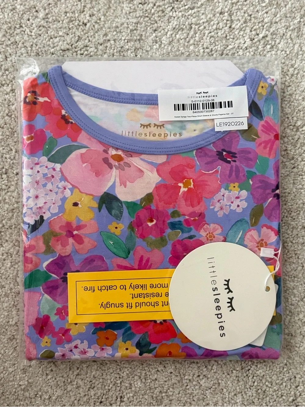 Little Sleepies Sweet Sprigs Two-Piece Short Sleeve & Shorts Pajama Set NWT